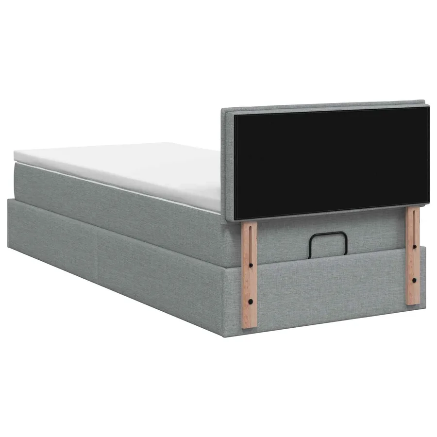 Lit ottoman avec matelas Gris clair 90 x 190 cm Tissu - 8