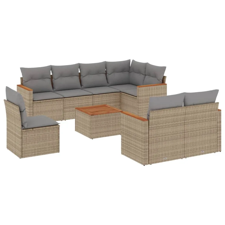 Salon de jardin avec coussins 9pcs mélange beige résine tressée - 2