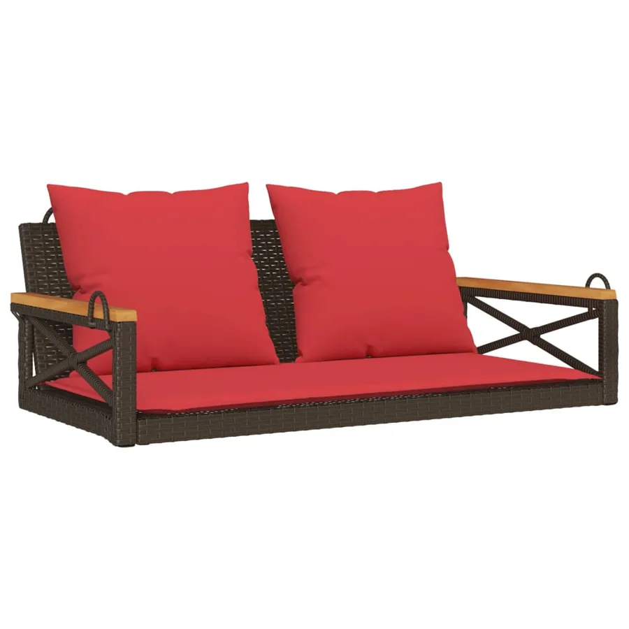 Balancelle avec coussins marron 109x62x40 cm résine tressée - 2