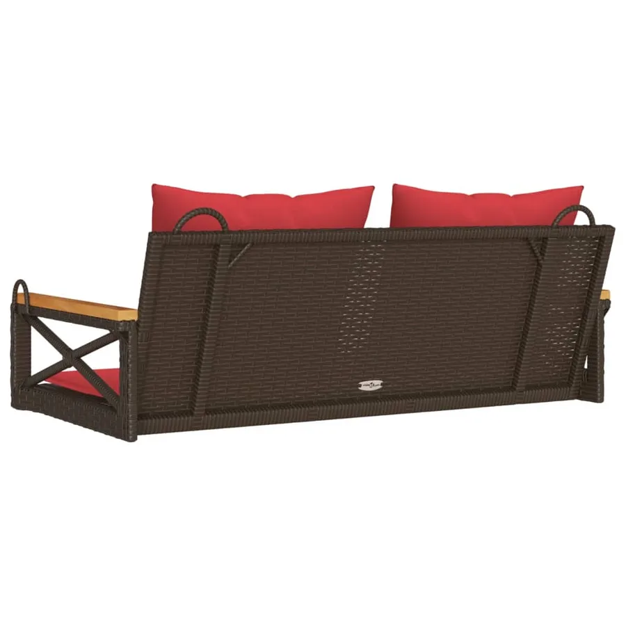 Balancelle avec coussins marron 109x62x40 cm résine tressée - 6