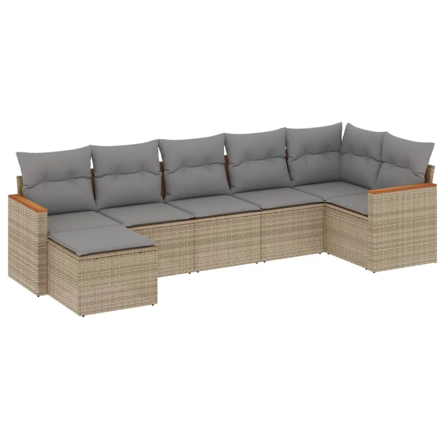 Salon de jardin avec coussins 7pcs mélange beige résine tressée - 2