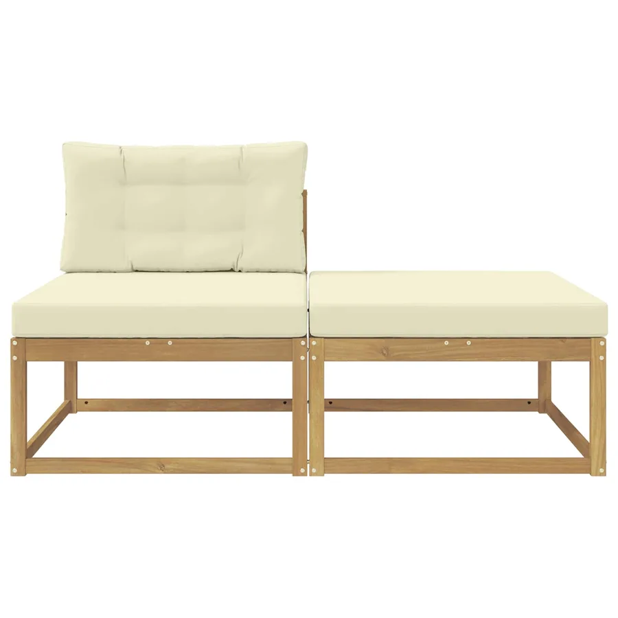 2 Pièce Pouf d'Extérieur Polyester Blanc - 3