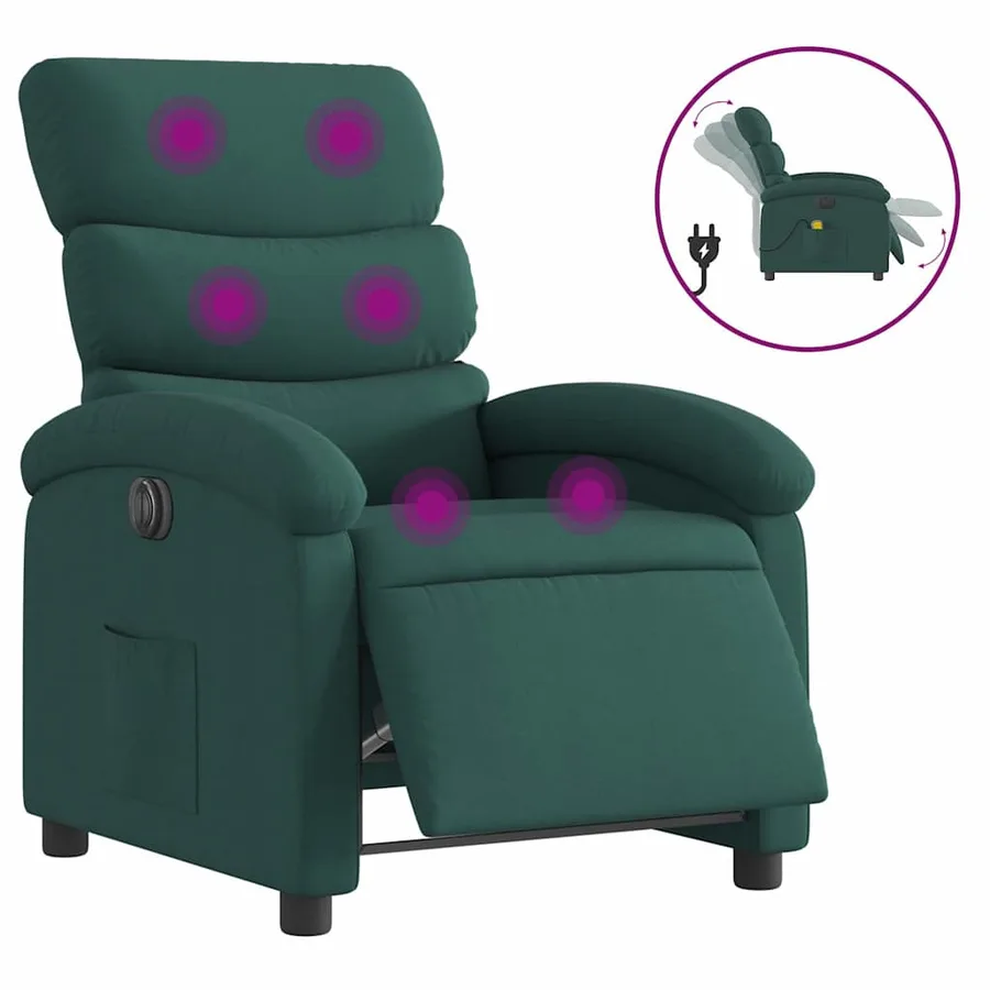 Fauteuil de massage inclinable électrique Vert foncé Tissu - 2