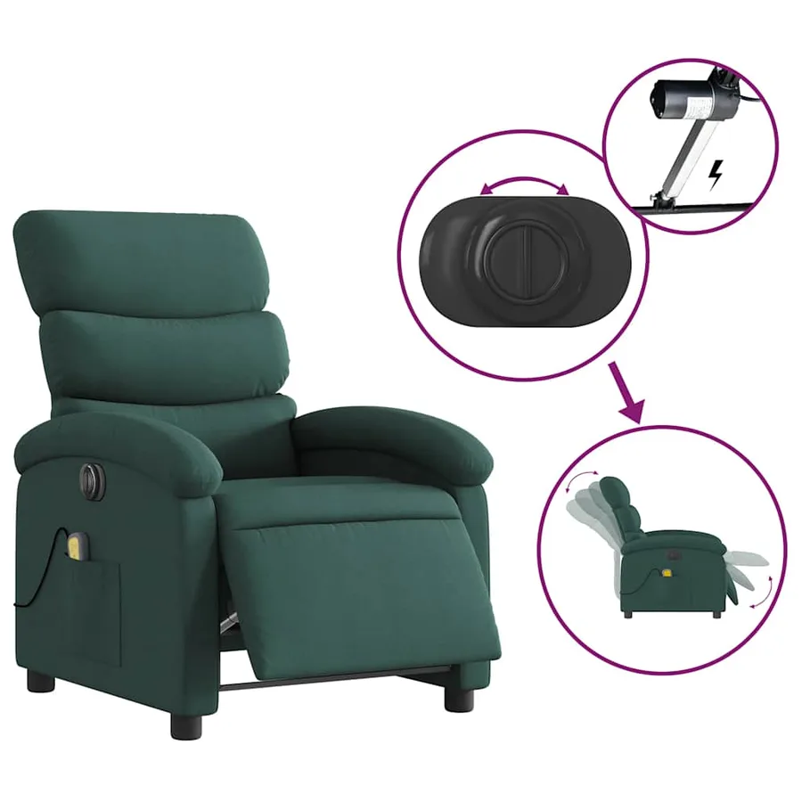 Fauteuil de massage inclinable électrique Vert foncé Tissu - 6