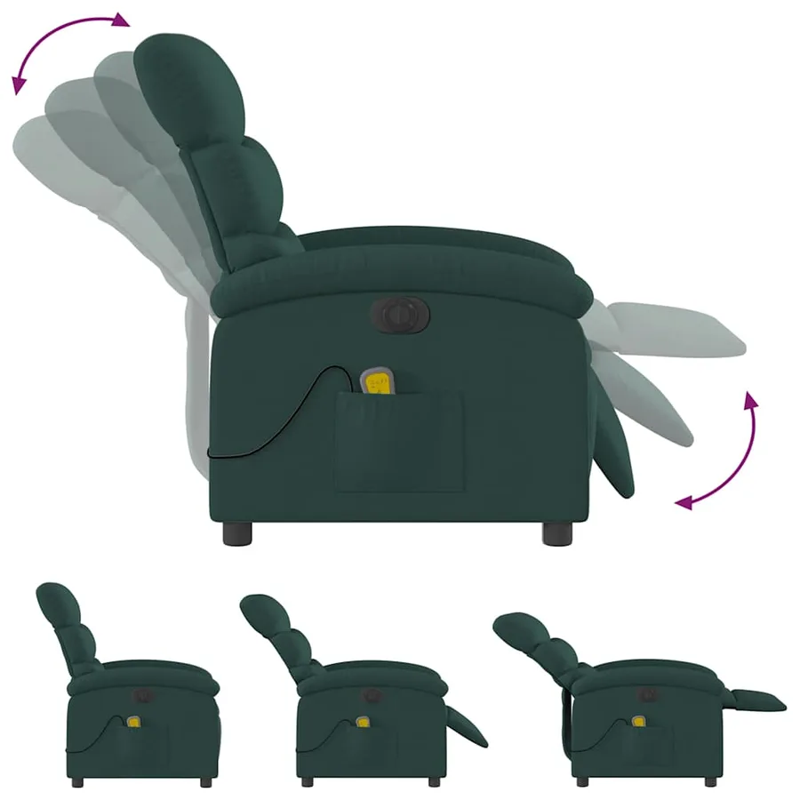 Fauteuil de massage inclinable électrique Vert foncé Tissu - 7
