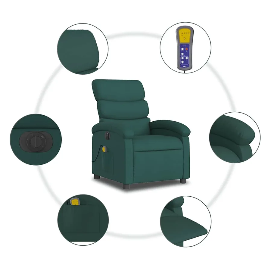 Fauteuil de massage inclinable électrique Vert foncé Tissu - 8
