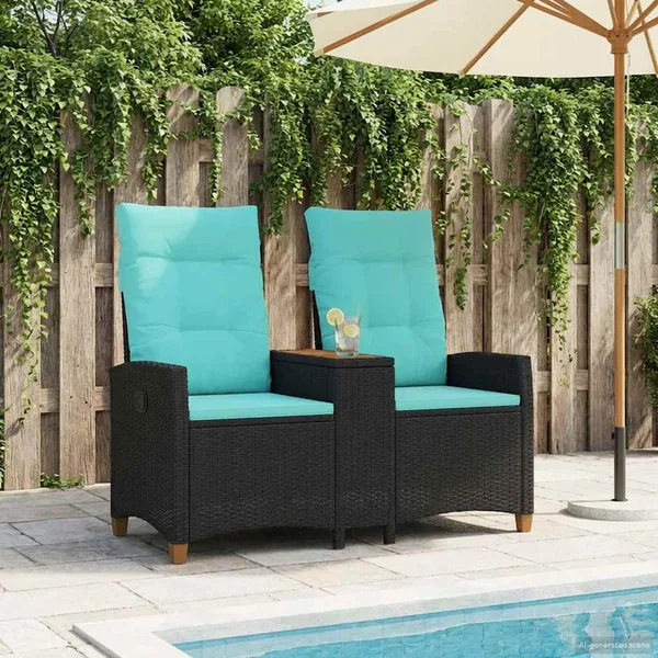 Banc inclinable avec table Noir et turquoise 126 x 65 x 112 cm