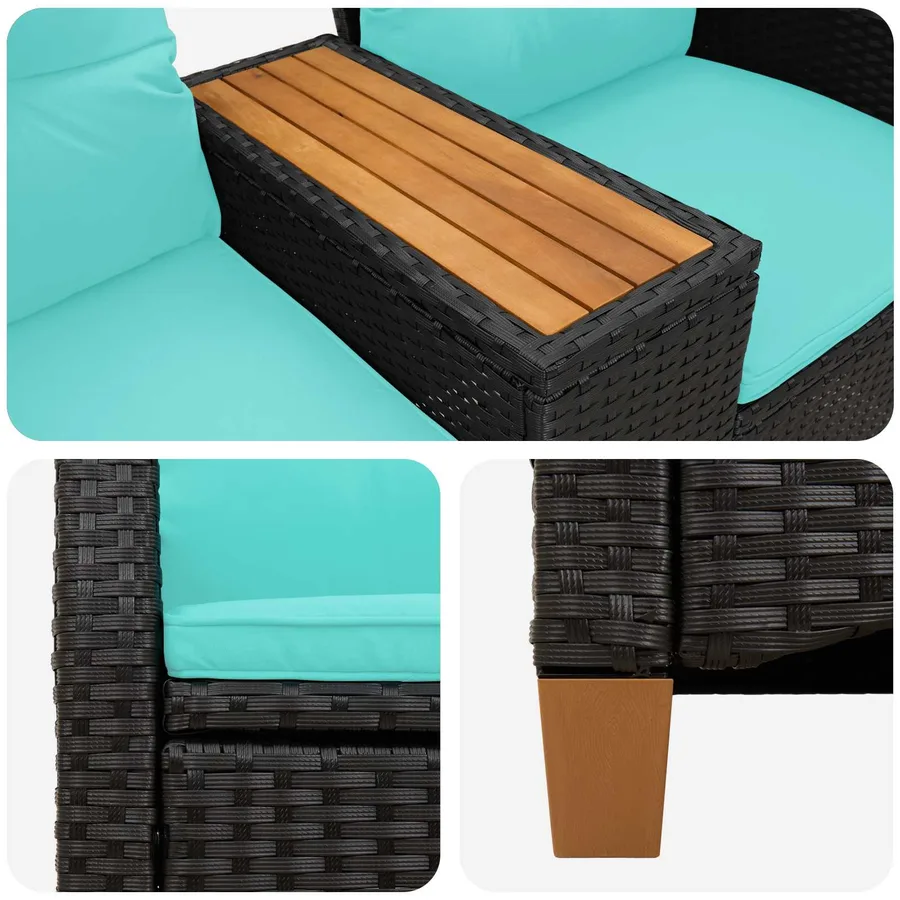 Banc inclinable avec table Noir et turquoise 126 x 65 x 112 cm - 7