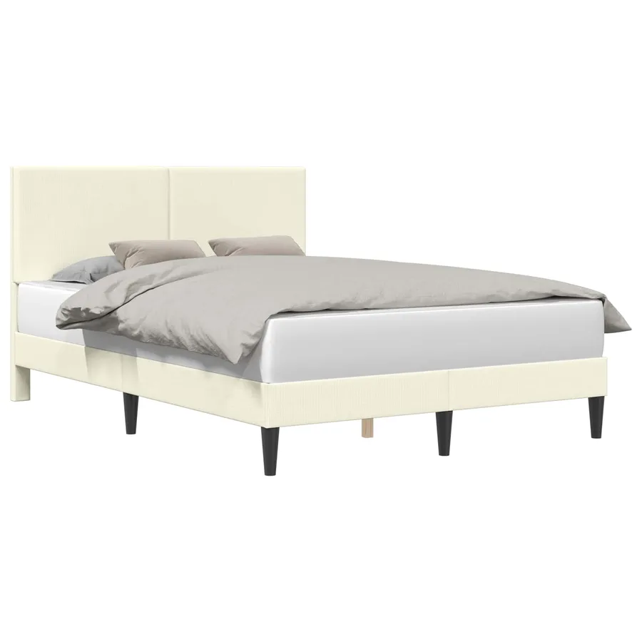 Cadre de lit Crème 140 x 190 cm Tissu en velours côtelé - 2