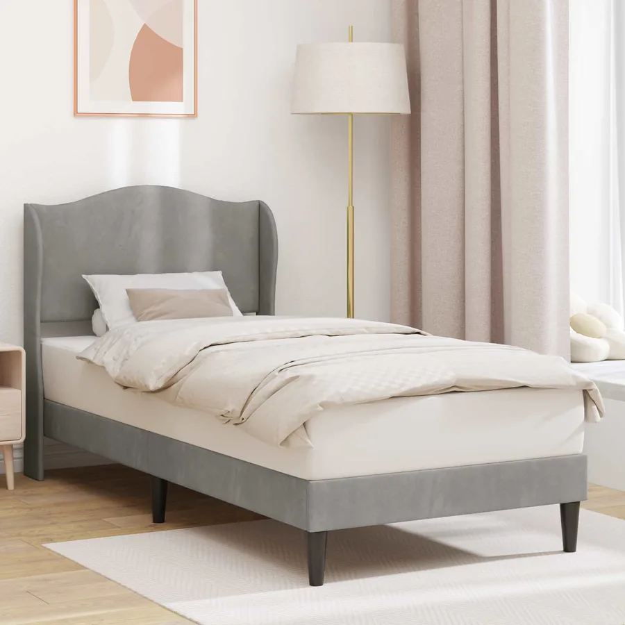 Cadre de lit avec tête de lit Gris clair 80 x 200 cm Velours