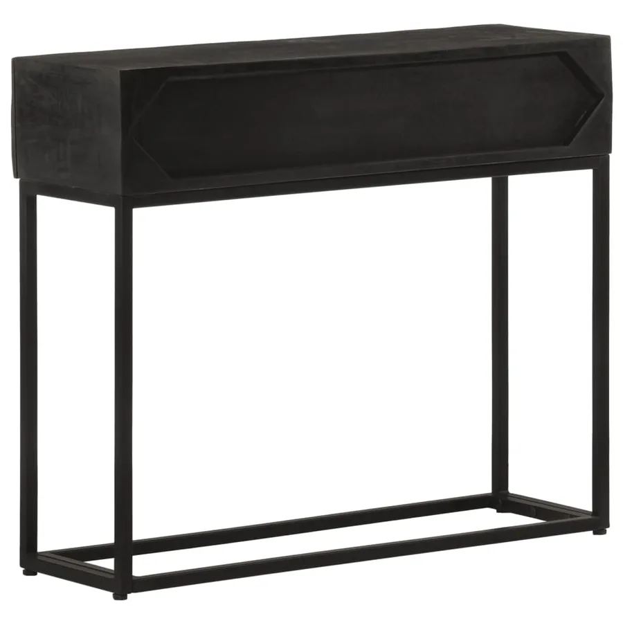 Table console noir 90x30x76 cm bois massif de manguier et fer - 5