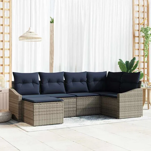 Ensemble de Canapés avec coussin 6 pcs Gris et marine polyrotin