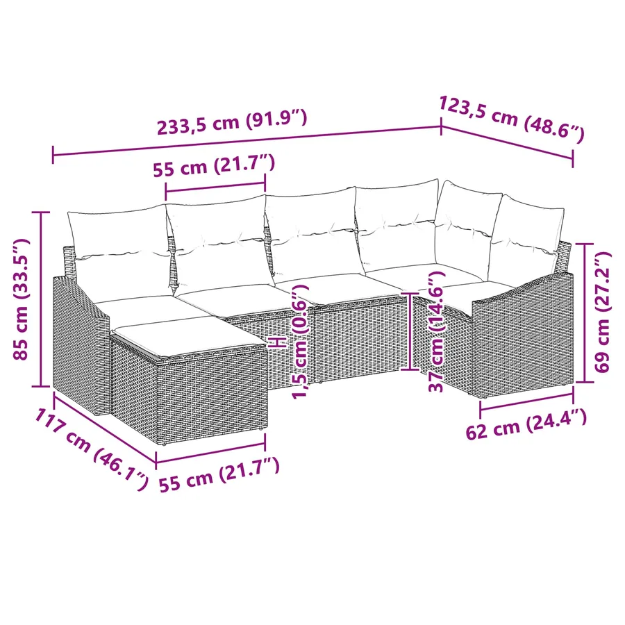 Ensemble de Canapés avec coussin 6 pcs Gris et marine polyrotin - 14