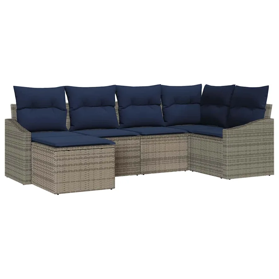 Ensemble de Canapés avec coussin 6 pcs Gris et marine polyrotin - 2