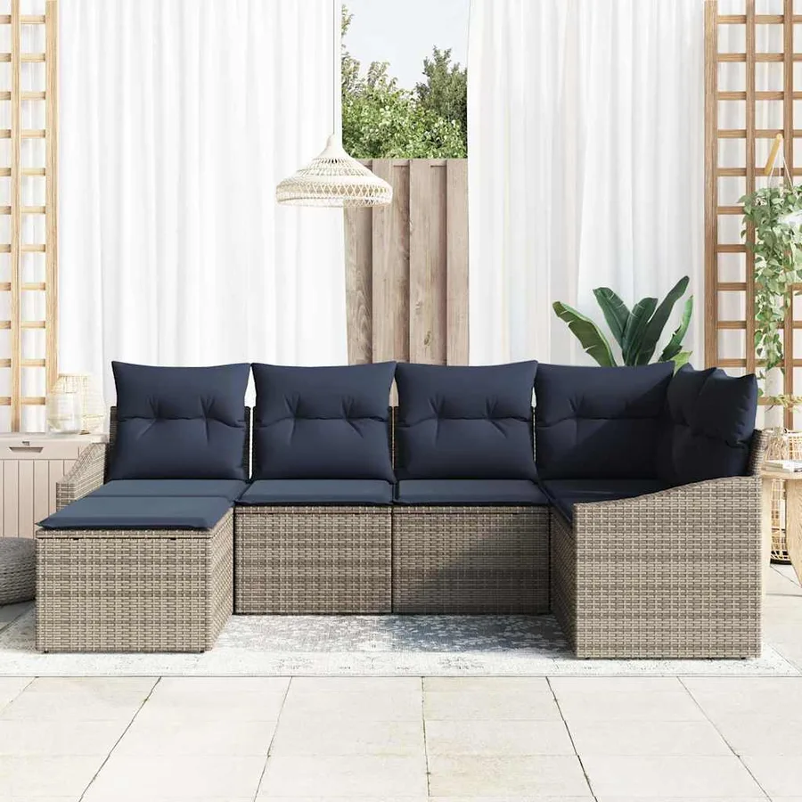 Ensemble de Canapés avec coussin 6 pcs Gris et marine polyrotin - 3