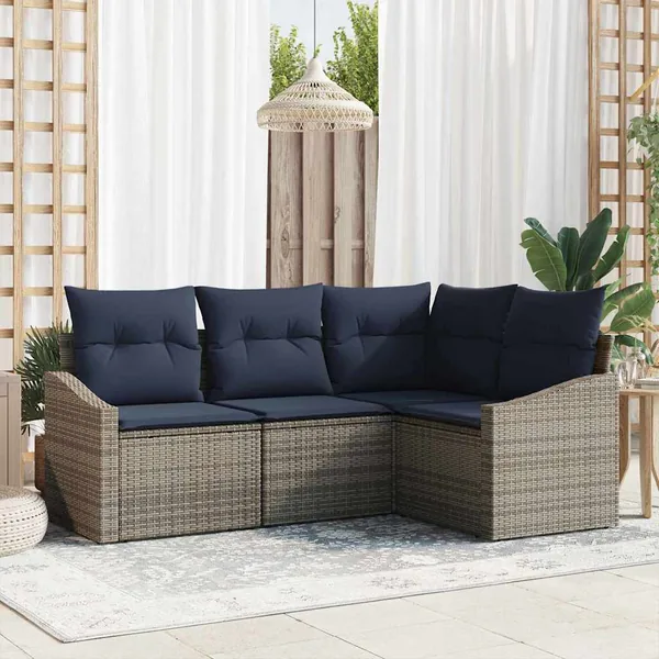 Ensemble de canapé de jardin 4 pcs Gris et bleu marine