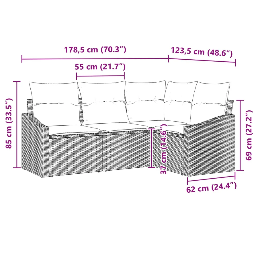 Ensemble de canapé de jardin 4 pcs Gris et bleu marine - 12