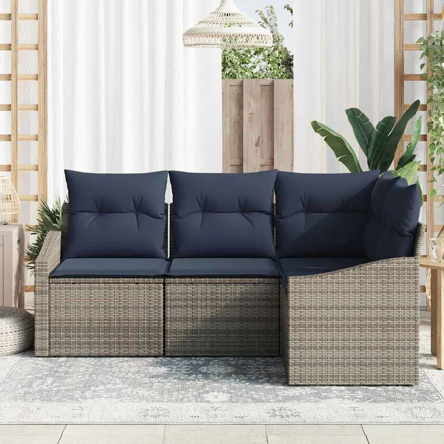 Ensemble de canapé de jardin 4 pcs Gris et bleu marine - 3