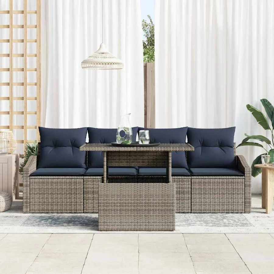 Ensemble de canapé de jardin avec coussin 5 pcs Gris polyrotin - 3