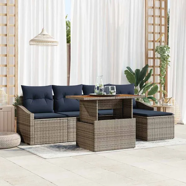 Ensemble de canapé de jardin 6 pcs Gris Poly rotin