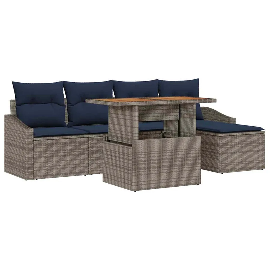 Ensemble de canapé de jardin 6 pcs Gris Poly rotin - 2