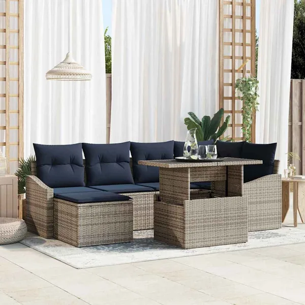 Ensemble de canapé de jardin avec coussin 7 pcs Gris et marine