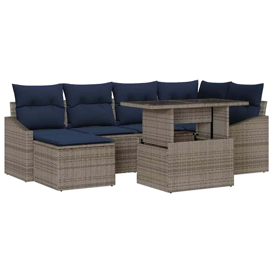 Ensemble de canapé de jardin avec coussin 7 pcs Gris et marine - 2