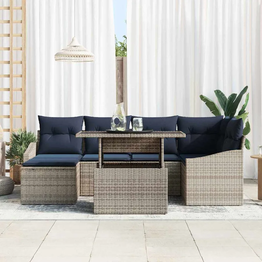 Ensemble de canapé de jardin avec coussin 7 pcs Gris et marine - 3