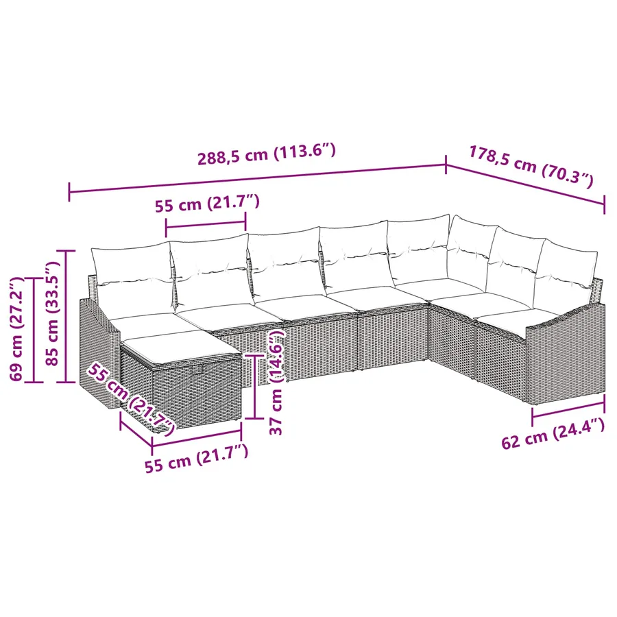 Ensemble de Canapés avec coussin 6 pcs polyrotin - 14