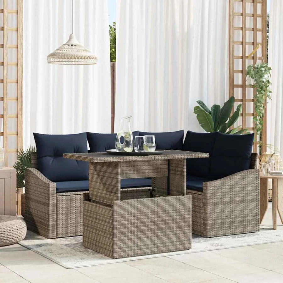 Ensemble de canapé de jardin avec coussin 5 pcs Gris et marine