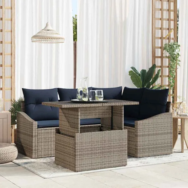 Ensemble de canapé de jardin avec coussin 5 pcs Gris et marine