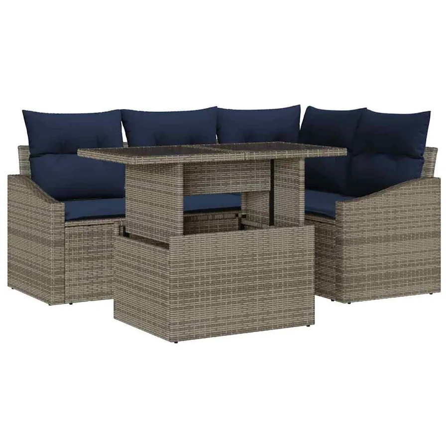 Ensemble de canapé de jardin avec coussin 5 pcs Gris et marine - 2