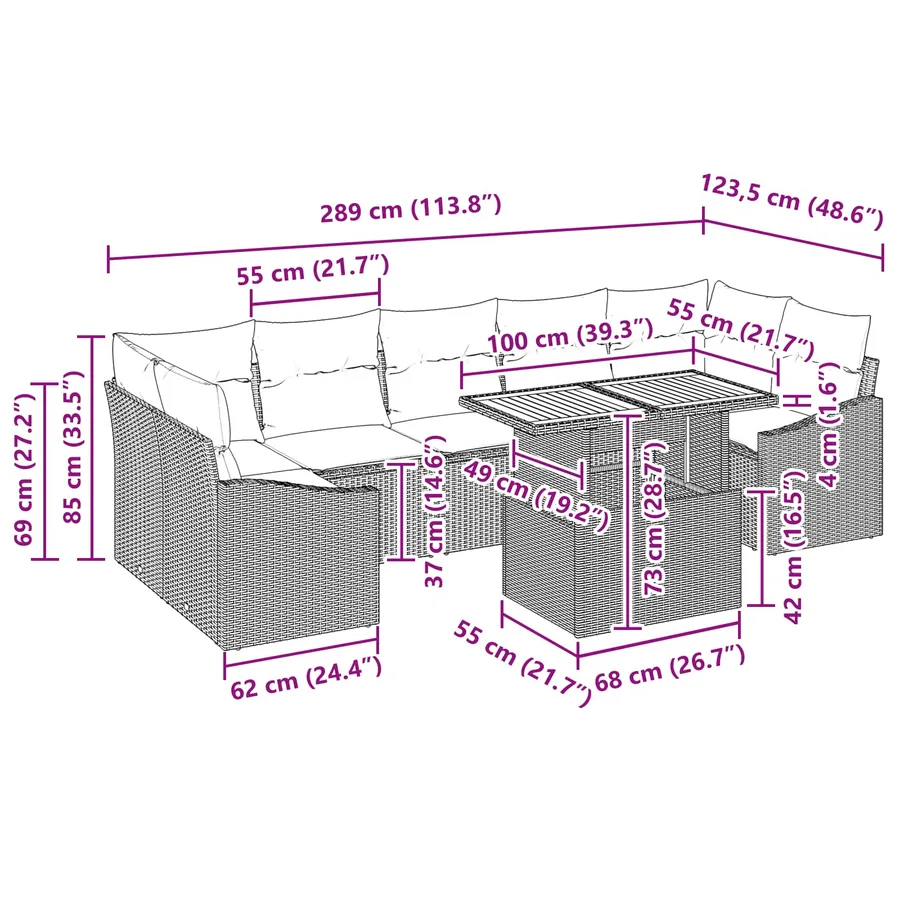 Ensemble de canapé de jardin 8 pcs Gris Poly rotin - 15