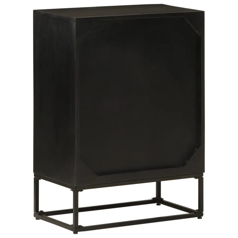 Buffet noir 55x30x76 cm bois massif de manguier et fer - 5