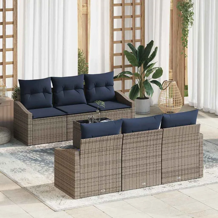 Ensemble de Canapés avec coussin 7 pcs Gris et marine polyrotin