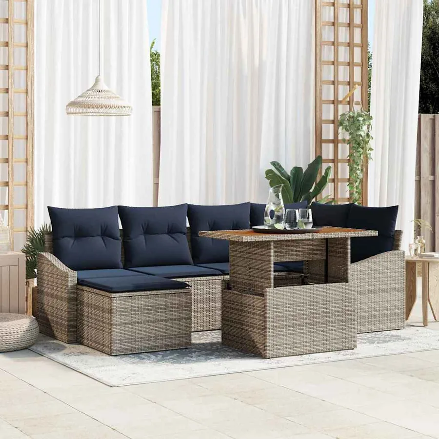 Ensemble de canapé de jardin 7 pcs Gris Poly rotin
