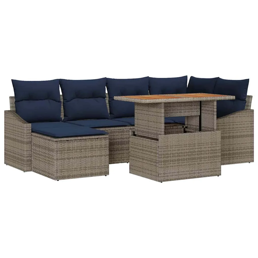 Ensemble de canapé de jardin 7 pcs Gris Poly rotin - 2