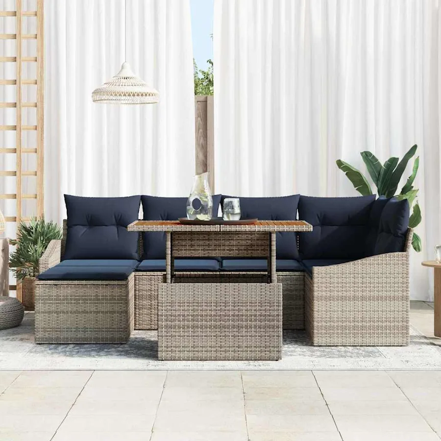 Ensemble de canapé de jardin 7 pcs Gris Poly rotin - 3