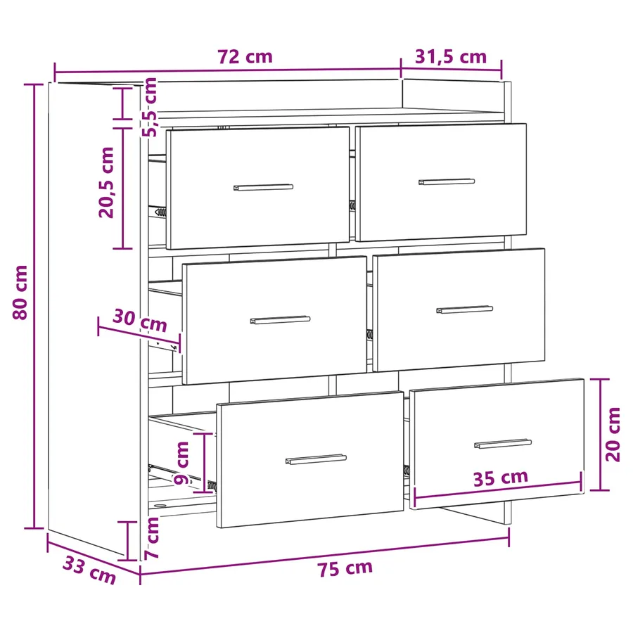 Buffet Bois ancien 75 x 33 x 80 cm Bois d'ingénierie - 9