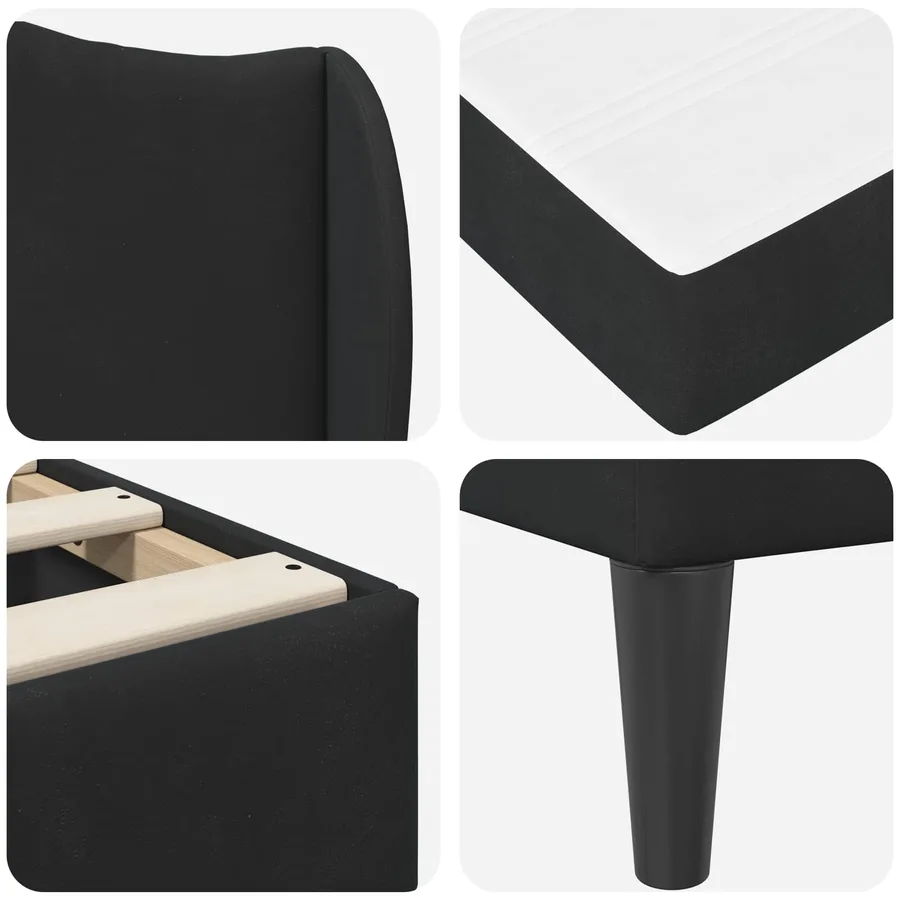 Cadre de lit avec tête de lit 2 pcs Noir 120 x 190 cm Velours - 9