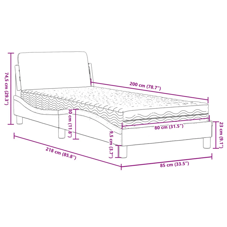 Lit avec matelas Dover noir 80x200 cm velours - 9