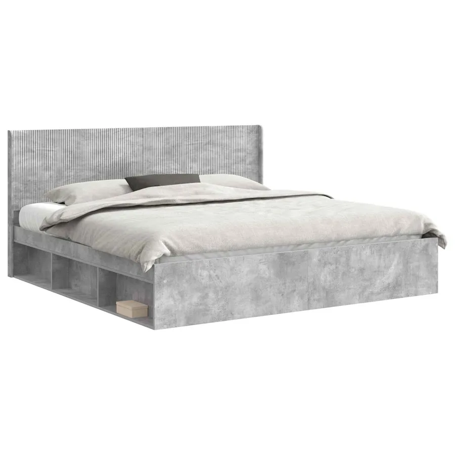 Cadre de lit avec rangement et tête de lit Gris béton - 2