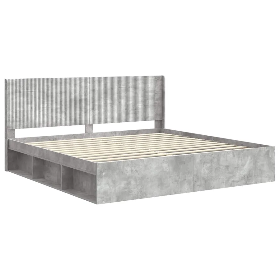 Cadre de lit avec rangement et tête de lit Gris béton - 4