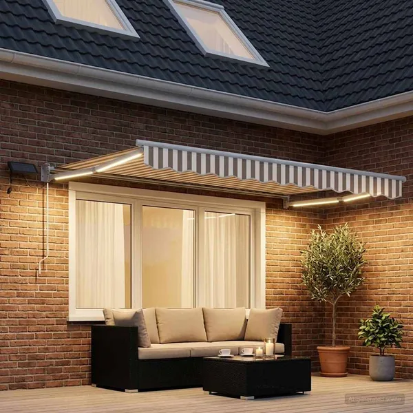 Store rétractable manuel avec LEDs Gris clair et blanc