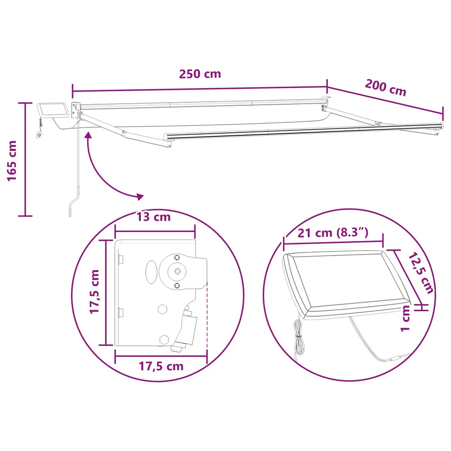 Store rétractable manuel avec LEDs Gris clair et blanc - 10