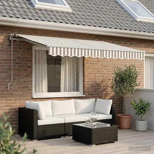 Auvent Rétractable Gris clair et blanc 2,5 x 2 m tissu