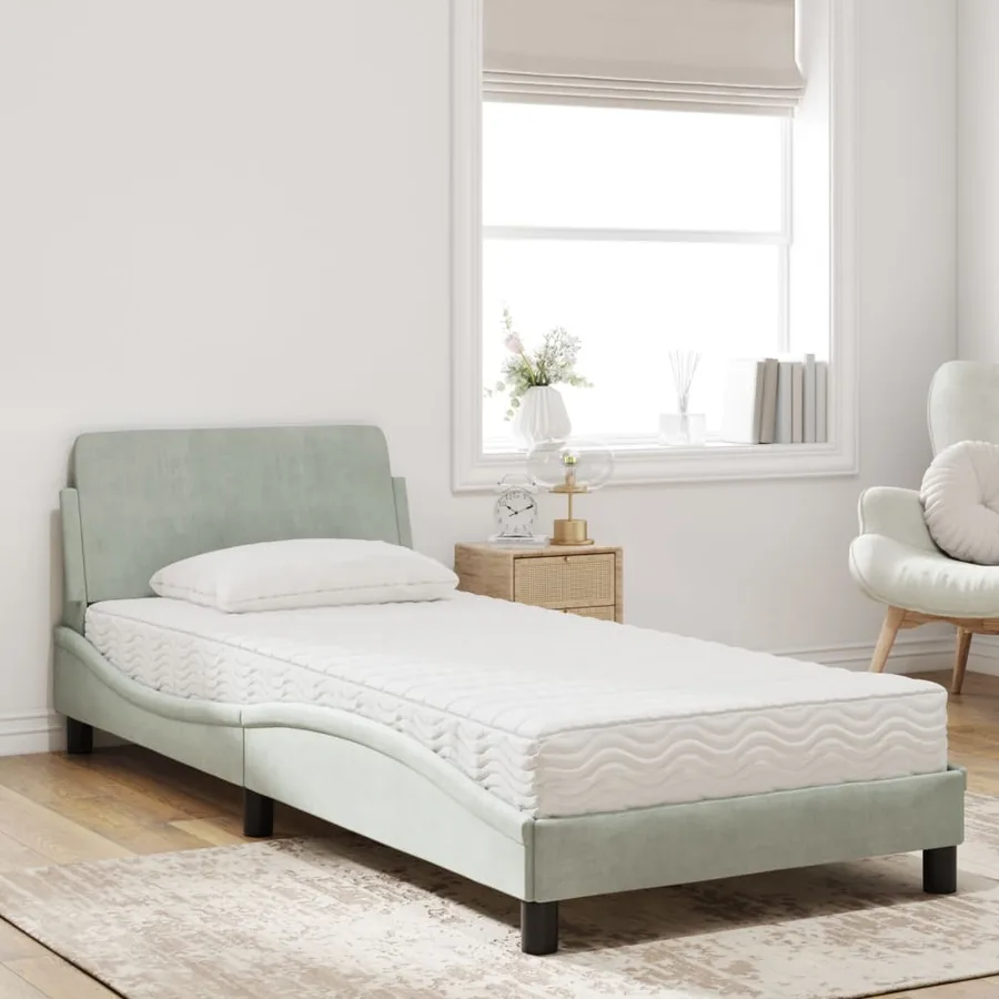 Lit avec matelas Dover gris clair 80x200 cm velours - 3