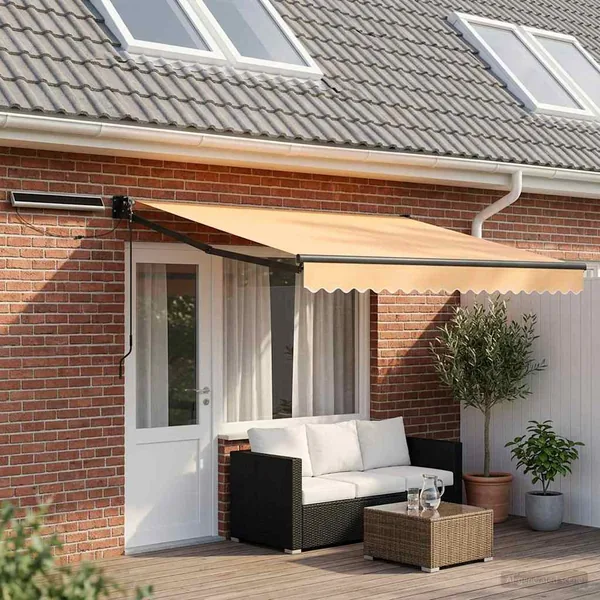 Auvent rétractable électrique Sable 100% Polyester et Aluminium