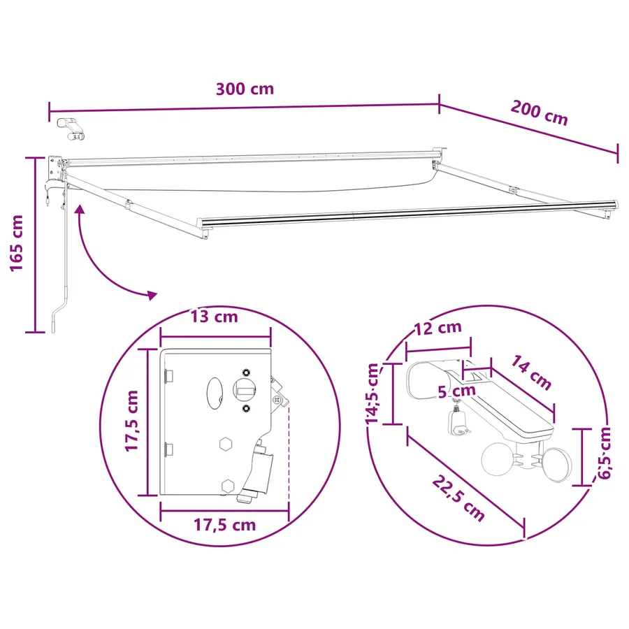 Auvent rétractable électrique Sable 100% Polyester et Aluminium - 12
