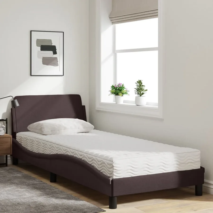 Lit avec matelas Dover marron foncé 80x200 cm tissu - 3
